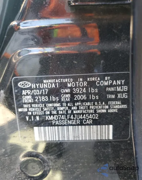 2018 Hyundai Elantra Se from USA, damaged, VIN KMHD74LF4JU445402